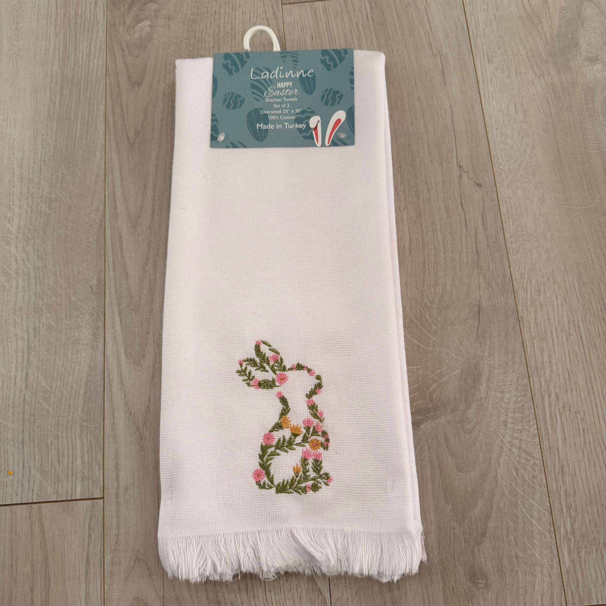 RZ109 刺繡粉紅色花花兔仔圖案 土耳其製廚房毛巾 2塊 20"x30"