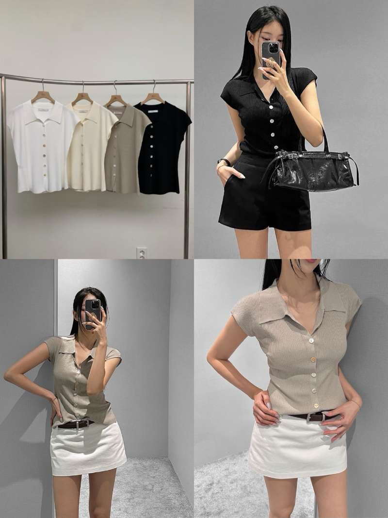 BM6016 開V翻領排扣軟綿飛飛袖上衣