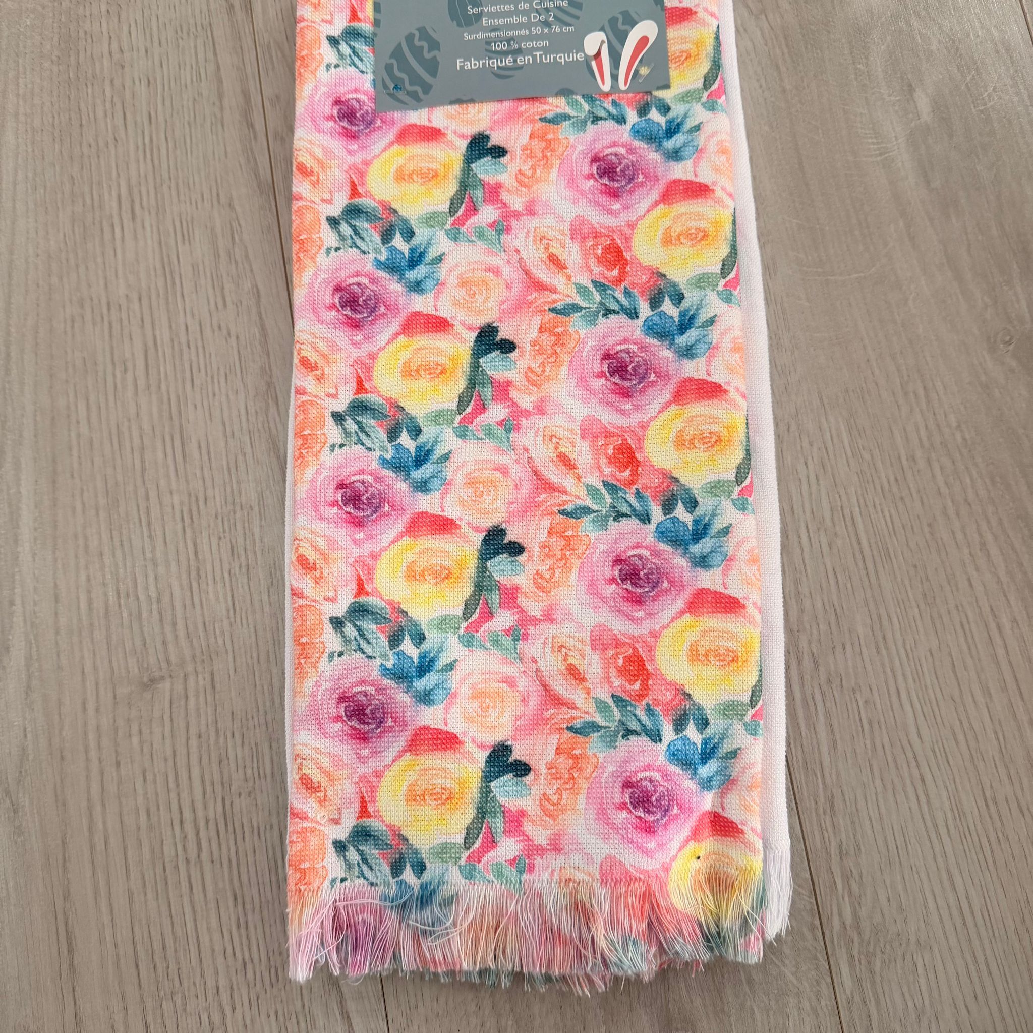 RZ110 刺繡灰色兔仔圖案 土耳其製廚房毛巾 2塊 20"x30"