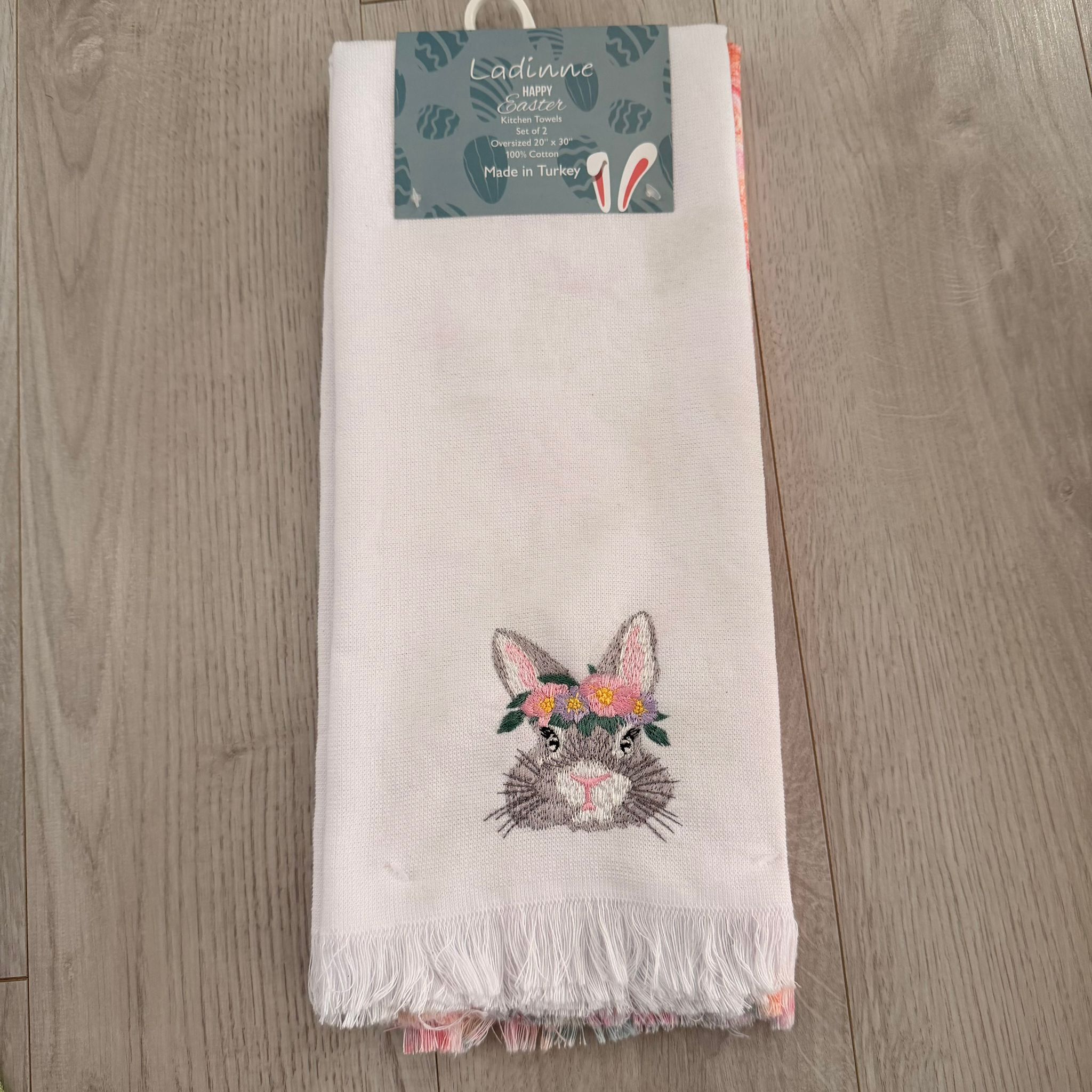 RZ110 刺繡灰色兔仔圖案 土耳其製廚房毛巾 2塊 20"x30"