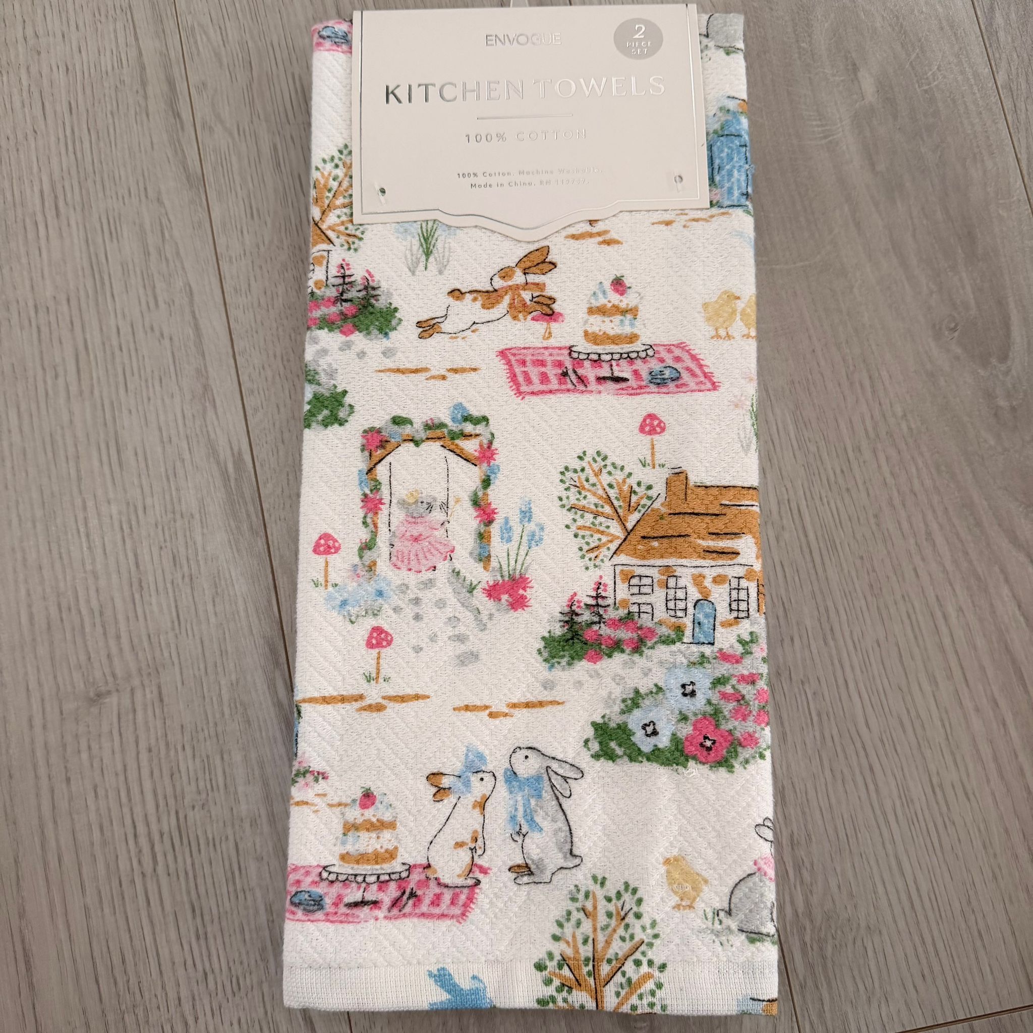 RZ111 彩色復活節兔仔派對插圖風格 廚房毛巾 2塊