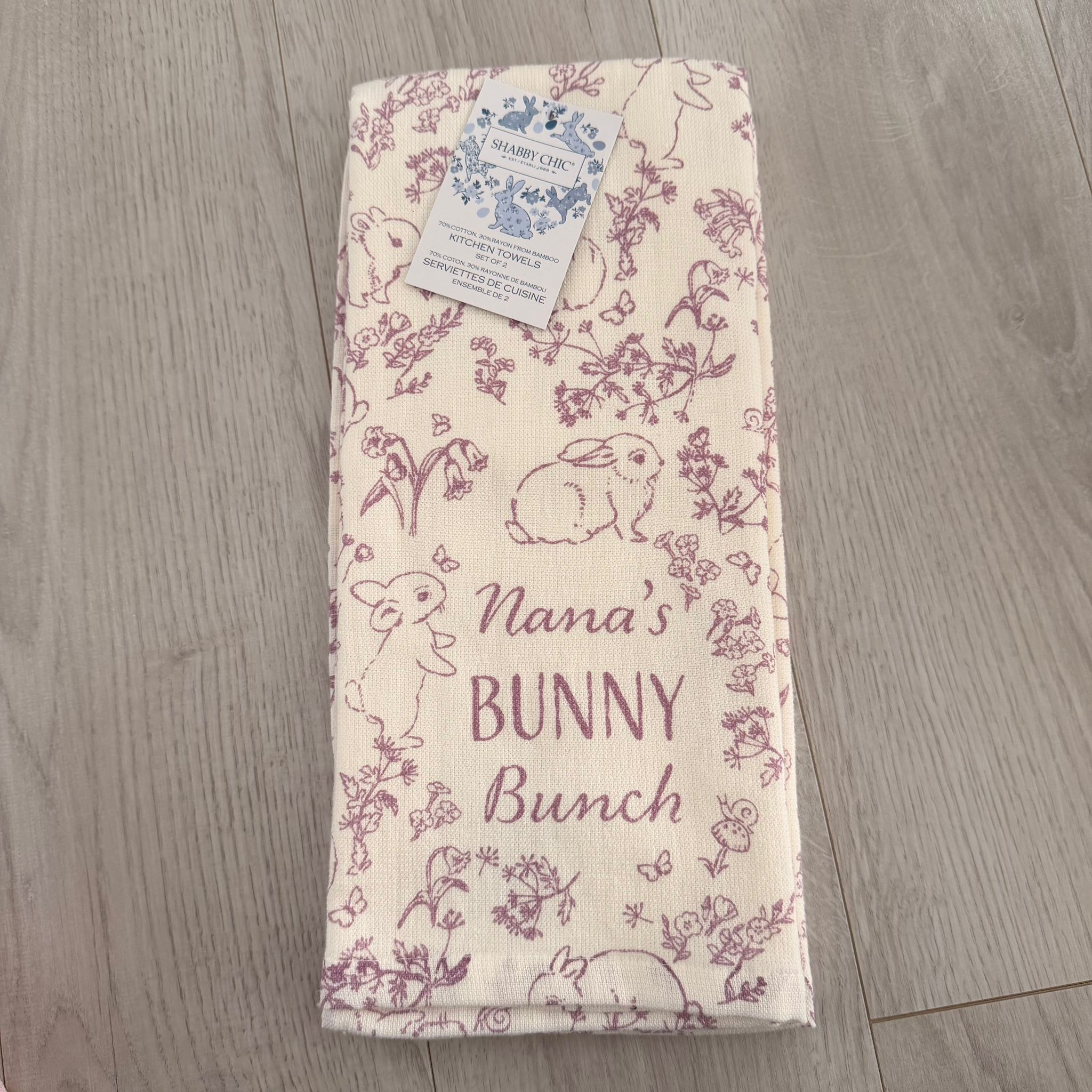 RZ112 紫色兔仔插畫圖案 廚房毛巾 2塊