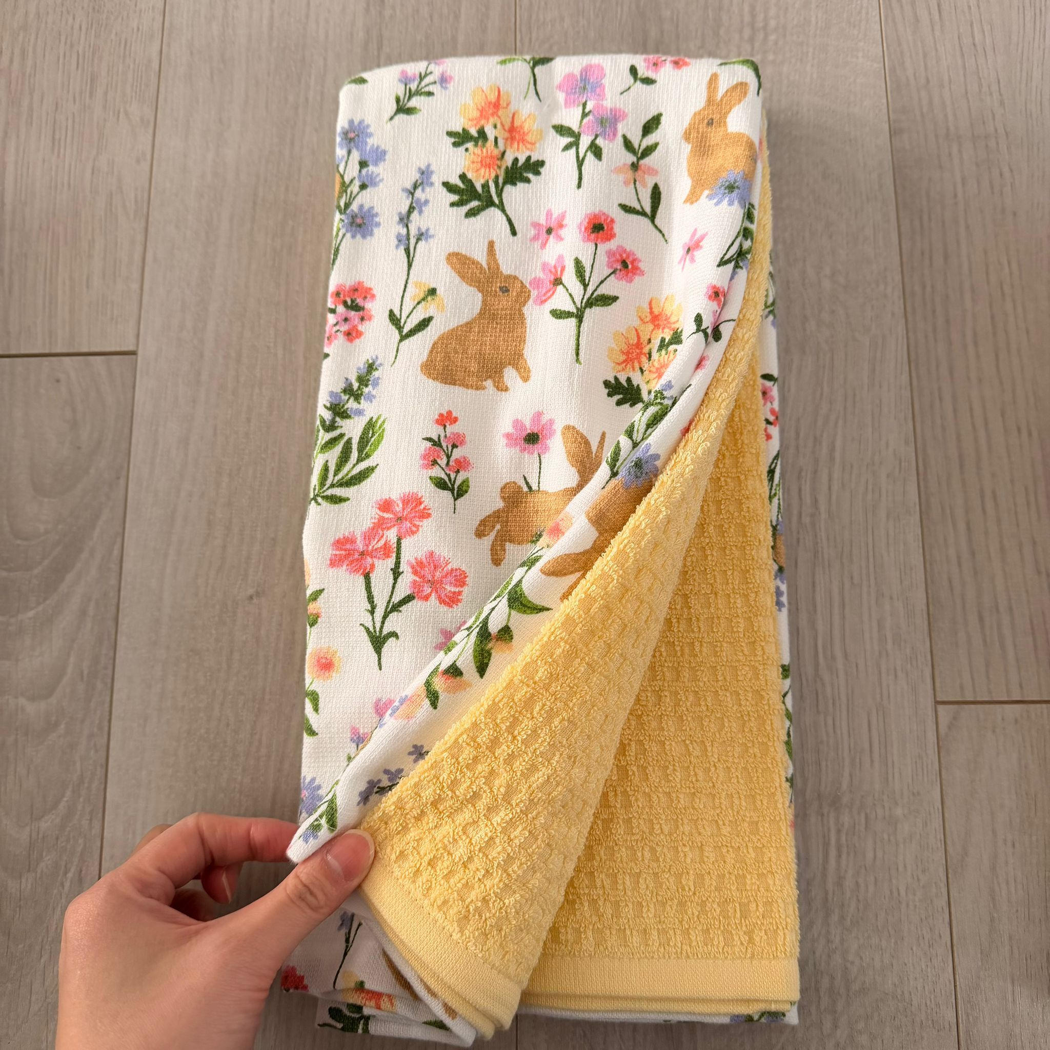 RZ115 兔仔彩色花花 廚房毛巾 3塊(圖案x2塊, 黃色x1塊) 18"x28"