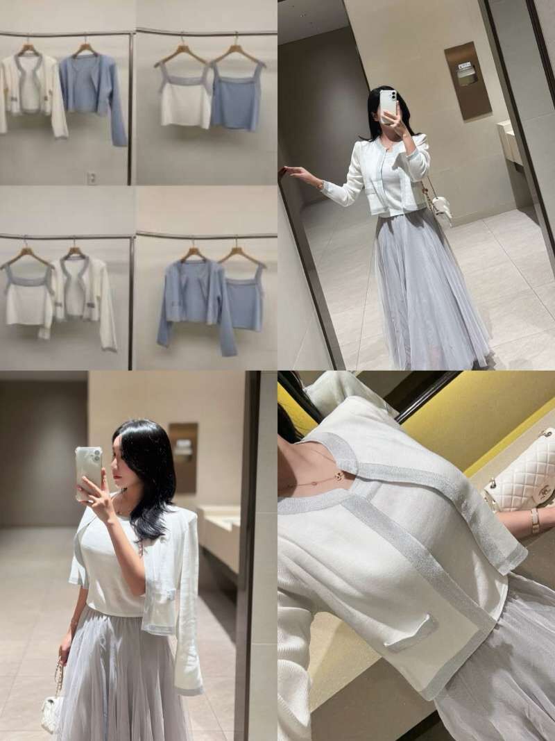 BM6018 名媛拼色方領背心外套套裝