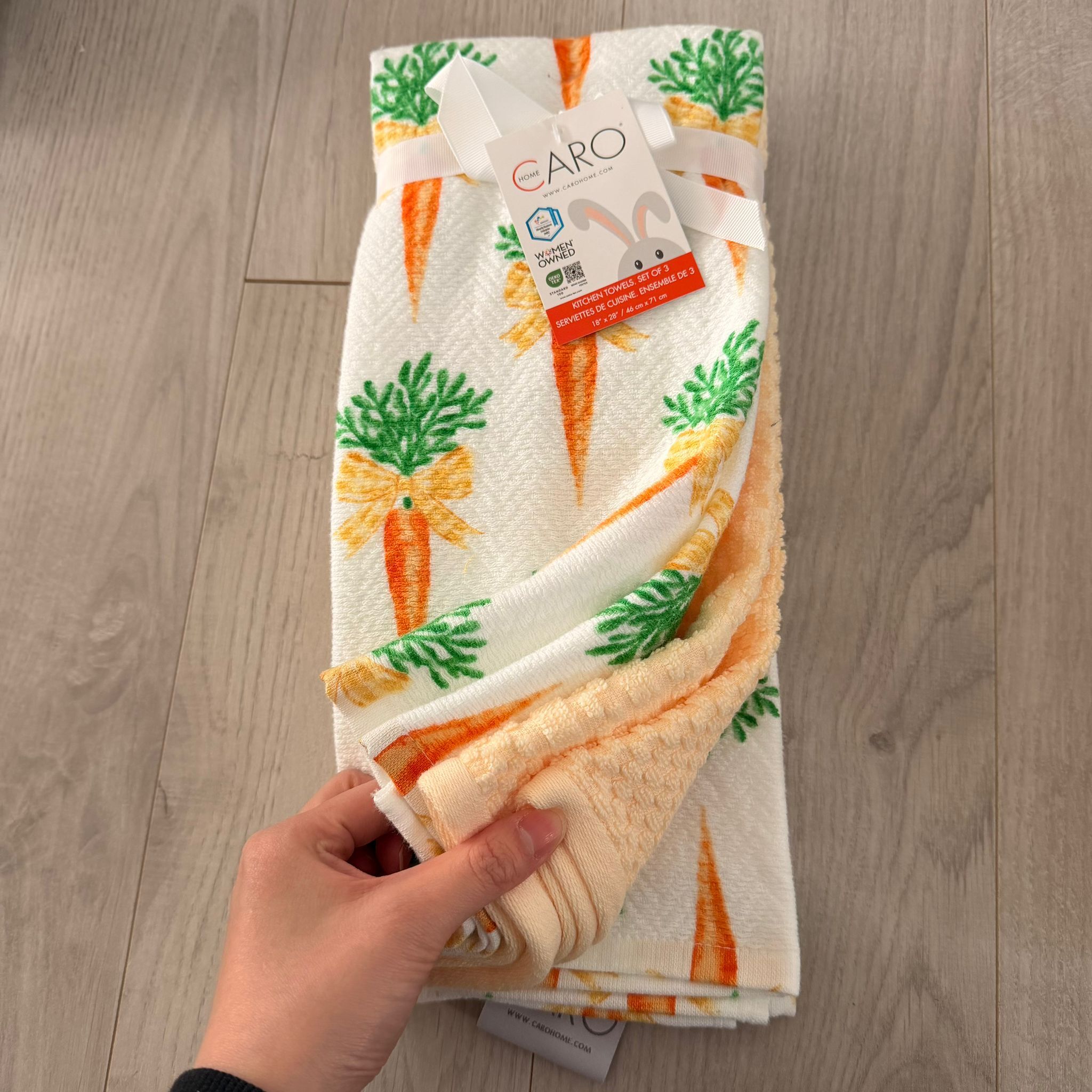 RZ116 紅蘿蔔蝴蝶結圖案 廚房毛巾 3塊(圖案x2塊, 粉橙色x1塊) 18"x28"