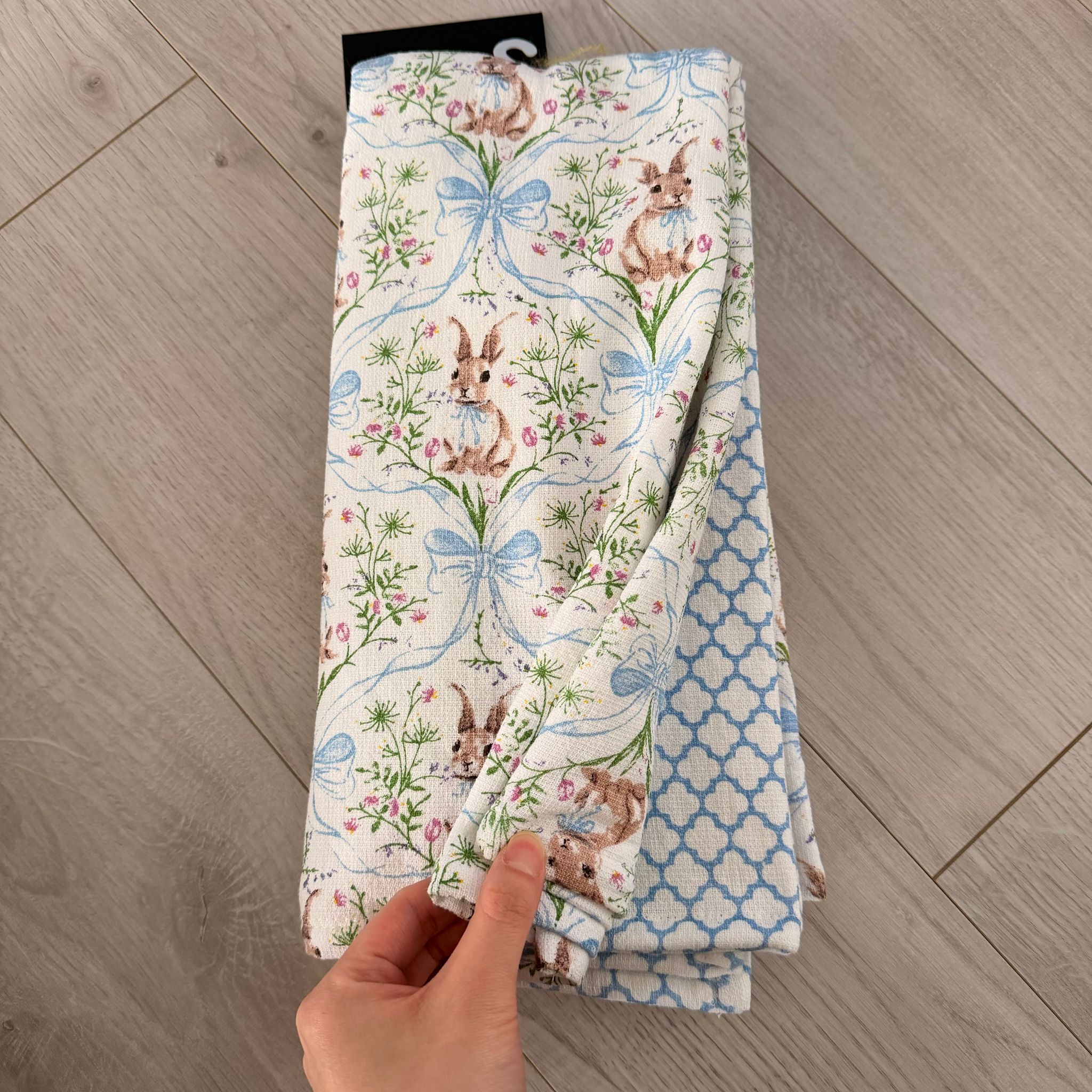 RZ119 粉藍色蝴蝶結兔仔 廚房毛巾 3塊 (圖案x2塊, 粉藍色圖案x1塊) 18"x28"