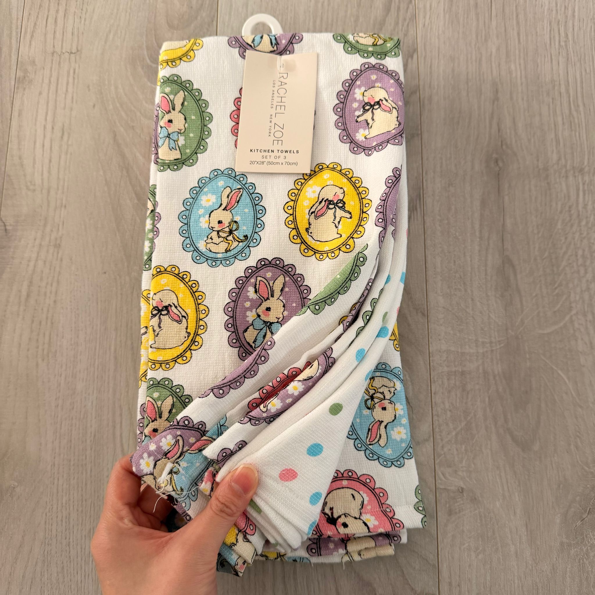 RZ121 彩色畫框兔仔 廚房毛巾 3塊 (圖案x2塊, 波點x1塊) 20"x28"