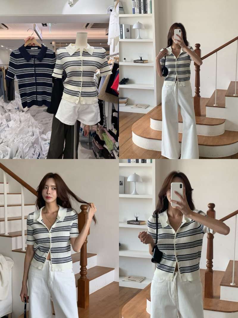 BM6021 氣質粗條紋翻領排扣上衣