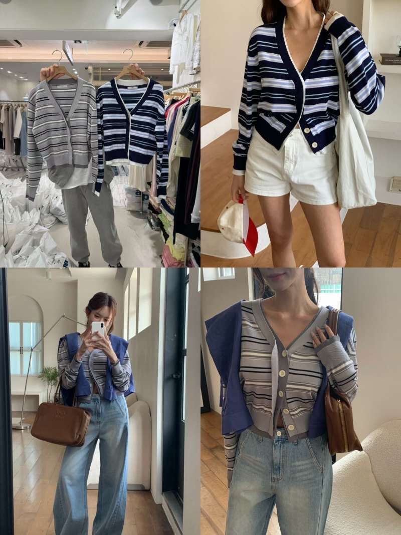 BM6022 學院條紋V領排扣外套