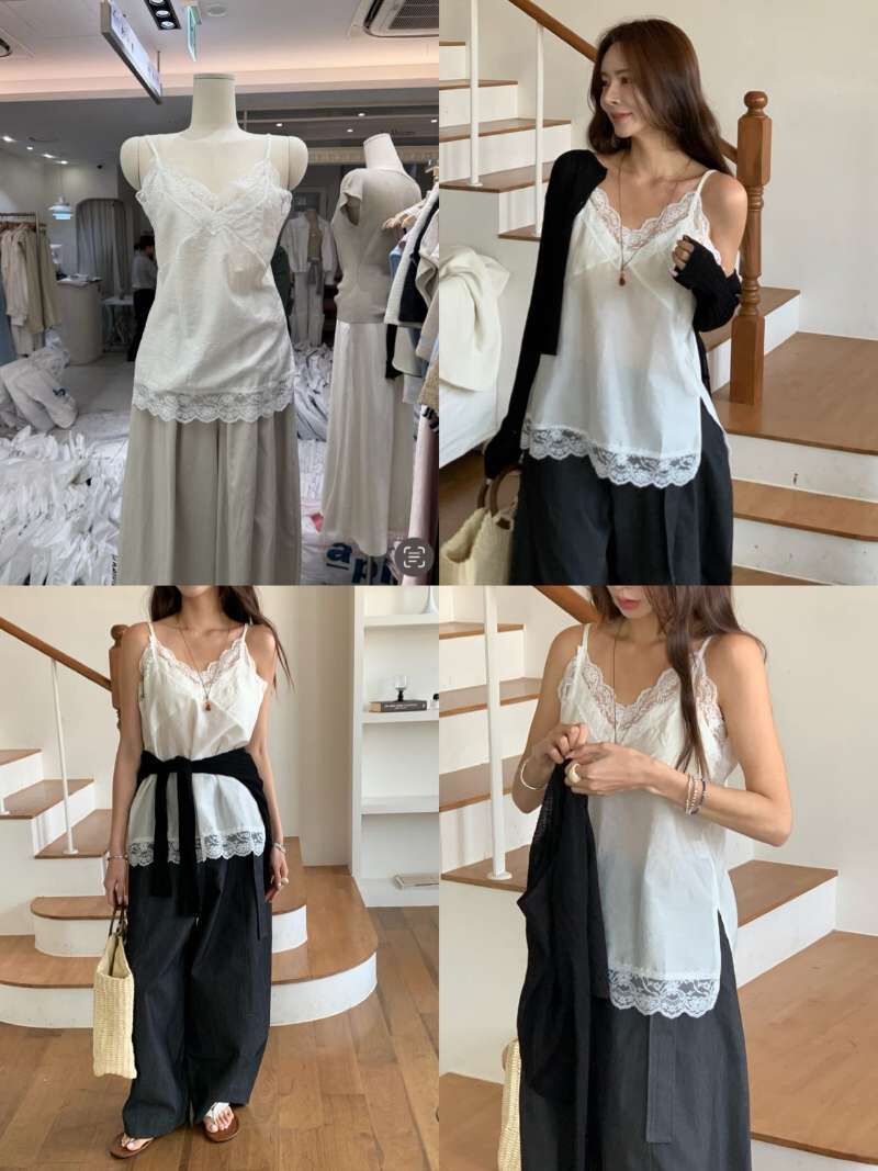 BM6023 小性感側開衩蕾絲邊吊帶背心