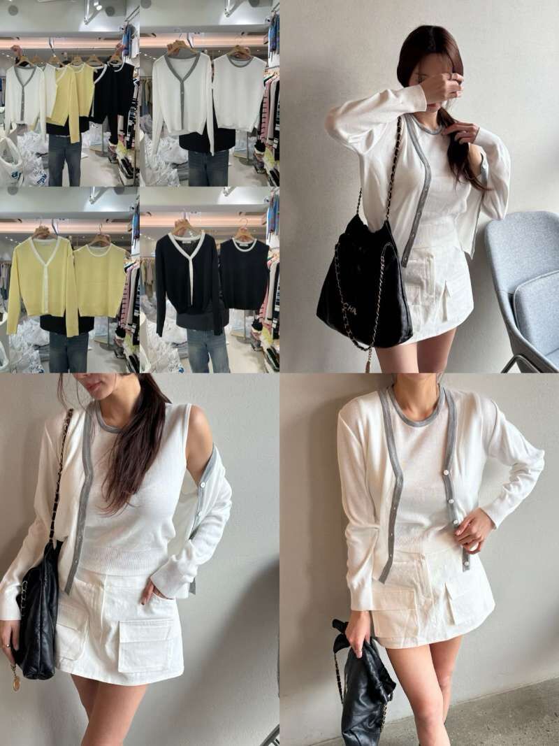 BM6024 撞色邊圓領背心外套套裝