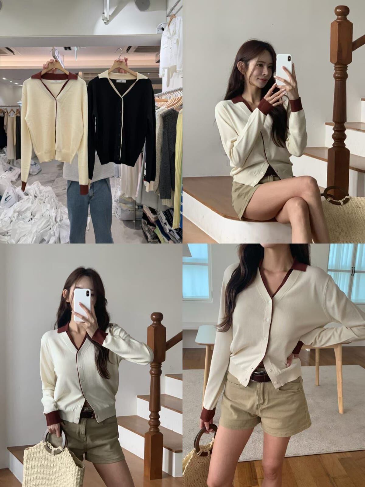 BM6028 撞色鑲邊翻領排扣上衣