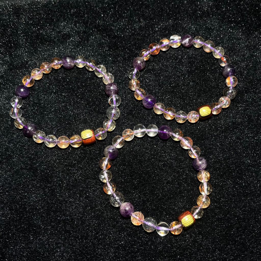 BRA-JJG0407-067 【DL】黑金超DIY手串 黑金超，雲母，紫水晶，約7m，檀木約10*8m，合金 (隨機出) (A67)