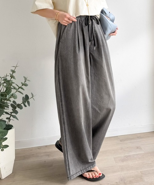 日本🇯🇵連線 JAVA 輕盈壓紋皺摺牛仔寬褲 腰部後鬆緊 男女可穿 寬褲 休閒褲 牛仔褲 闊腿褲 落地褲 長褲 3色(任買兩件7-11免運)/預購