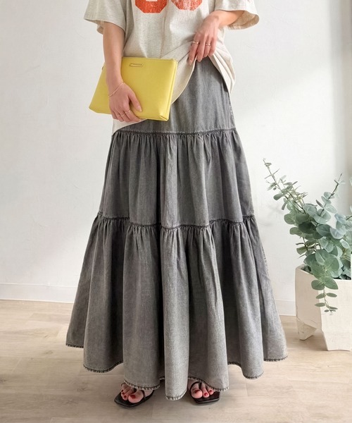 日本🇯🇵連線 Classical Elf 日系復古皺褶分層牛仔裙 裙子 長裙 牛仔裙 A字裙 喇叭裙 蛋糕裙 過膝裙 2色(任買兩件711免運)/預購