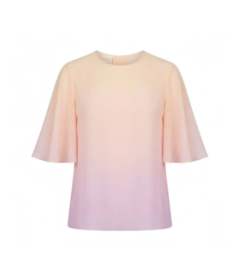 1EA0408-168 [EDWARD ACHOUR] Ombré Silk Chiffon Flutter Sleeve Top Yellow/Lilac #100732/1049 (EU)