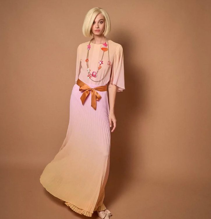 1EA0408-168 [EDWARD ACHOUR] Ombré Silk Chiffon Flutter Sleeve Top Yellow/Lilac #100732/1049 (EU)