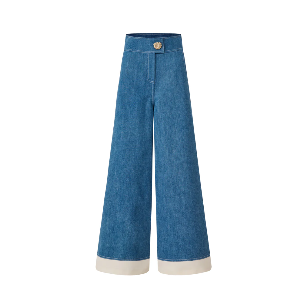 1EA0408-170 [EDWARD ACHOUR] Contrast Cuff Wide Leg Jeans Blue Demin/White #100902/1038 (EU)