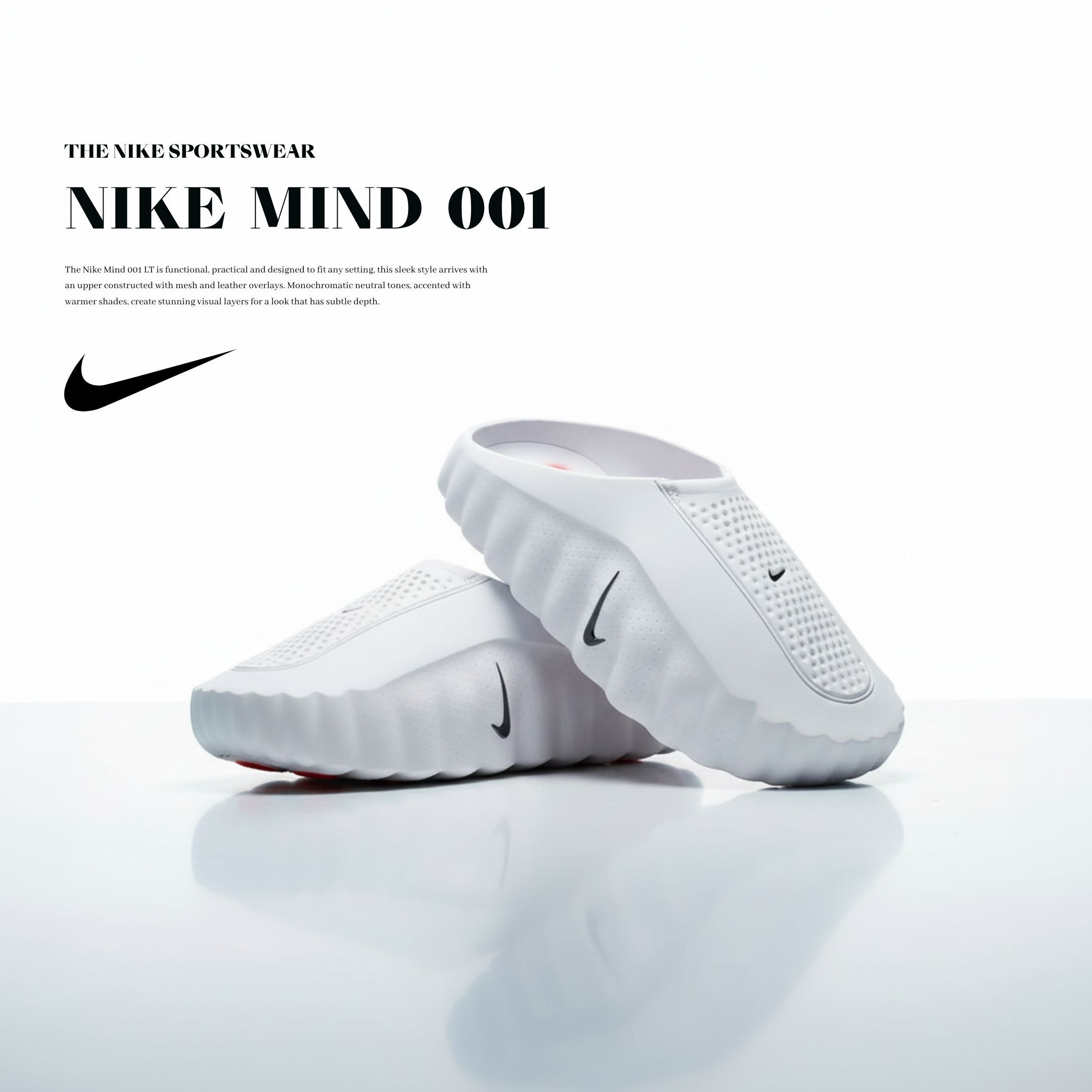 NICEDAY 代購 Nike Mind 001 Pregame Mule 白色 黑勾 拖鞋 HQ4307-101