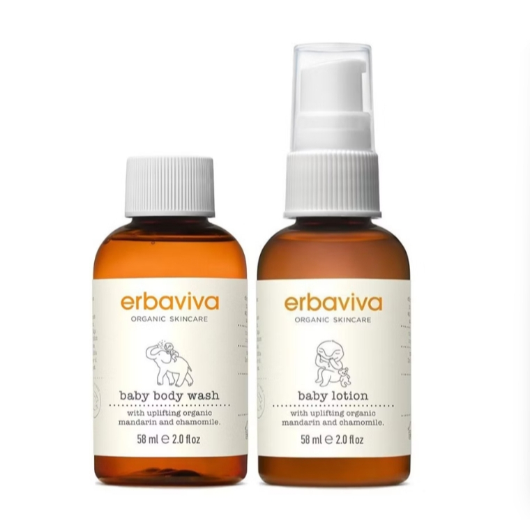 【樂森藥局】美國 erbaviva 寶寶開心沐浴露58ml／乳液58ml、旅行組