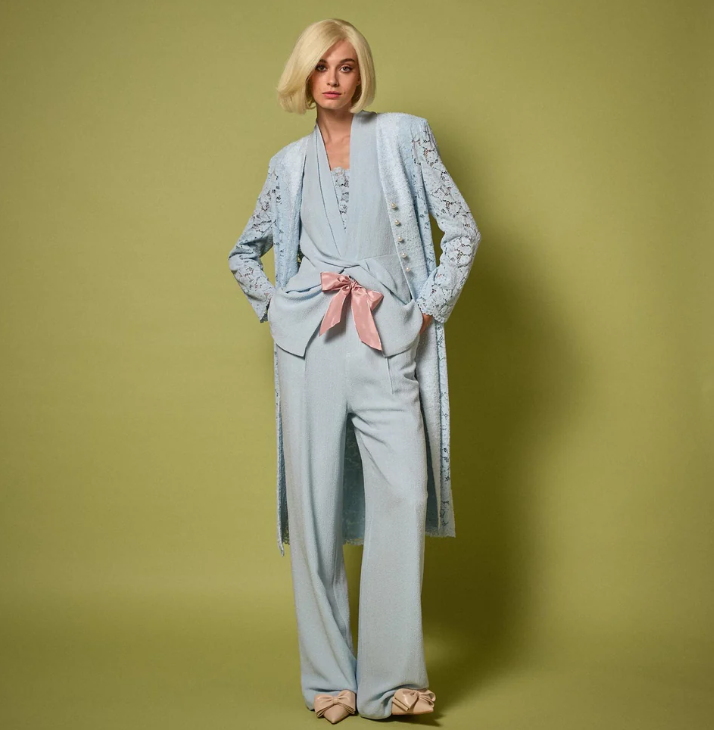 1EA0408-172 [EDWARD ACHOUR] Tie Waist Wide Leg Trouser Sky #100903/1034 (EU)