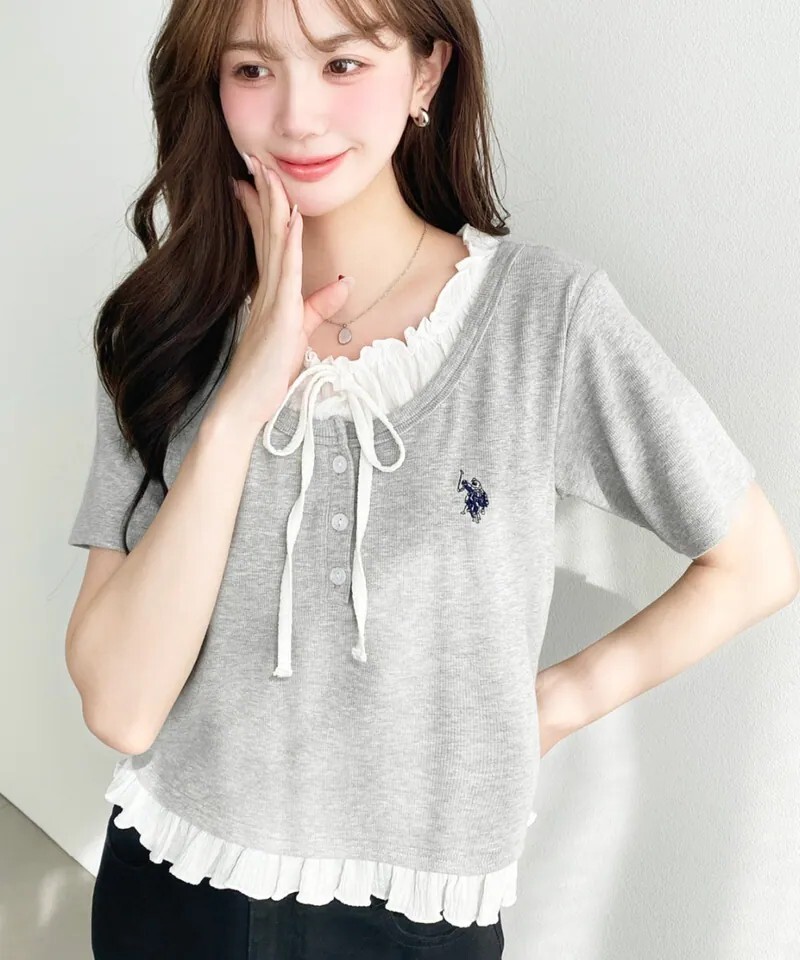 <日本限定🇯🇵> U.S. POLO ASSN.  小Logo 刺繡 蕾絲蝴蝶結短袖 4色