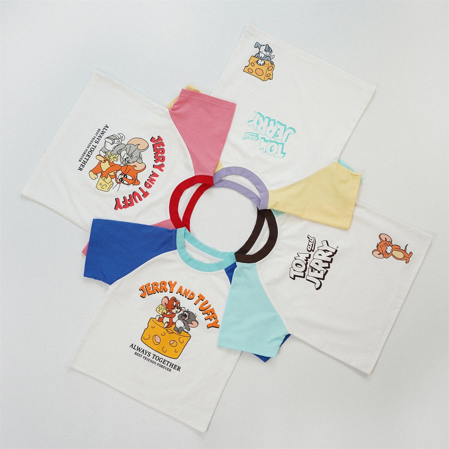 四色萌貓鼠鼠拼袖上衣