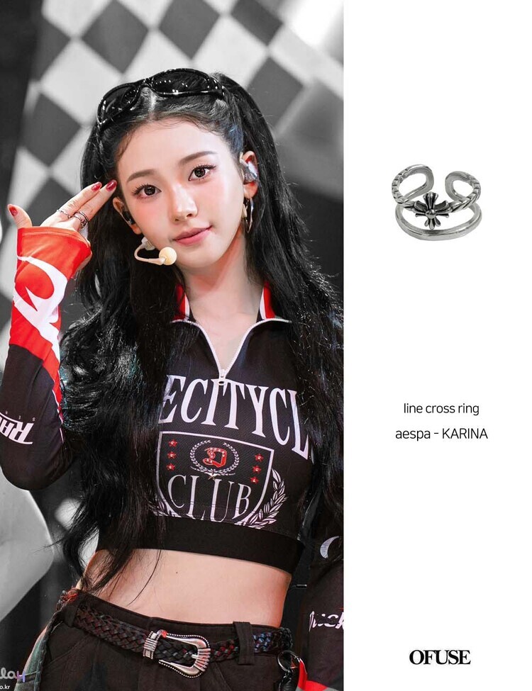 韓國限定🇰🇷 OFUSE line cross ring 歌德風 十字架 雙層 麻花編織 戒指 不鏽鋼材質 aespa Karina同款 劉知珉 / 預購