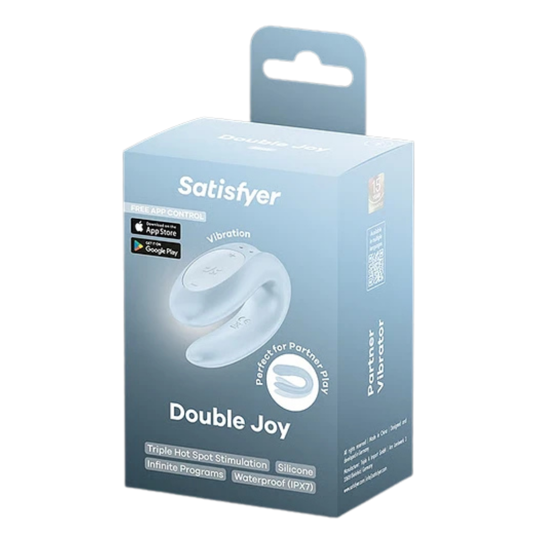 Satisfyer - Double Joy 智能遠程 情侶穿戴式共震器 - 冰藍色
