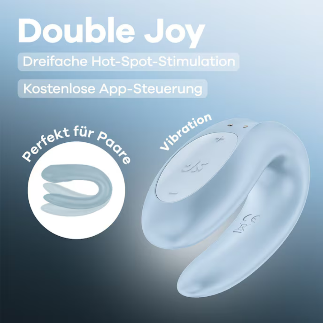 Satisfyer - Double Joy 智能遠程 情侶穿戴式共震器 - 冰藍色