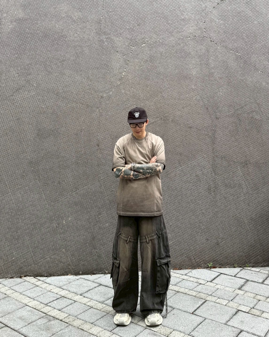 復古 重工 水洗 工裝 大口袋 牛仔 寬褲