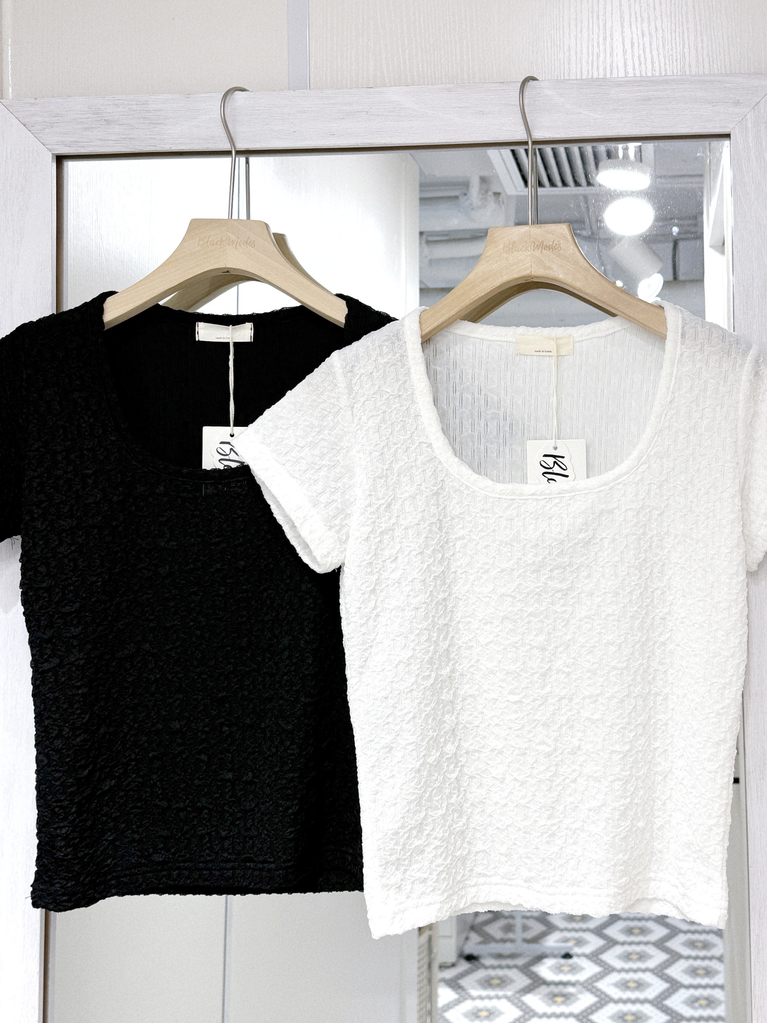 T1383｜韓系簡約大U領皺皺短袖上衣˚☁️𓍯₊⋆