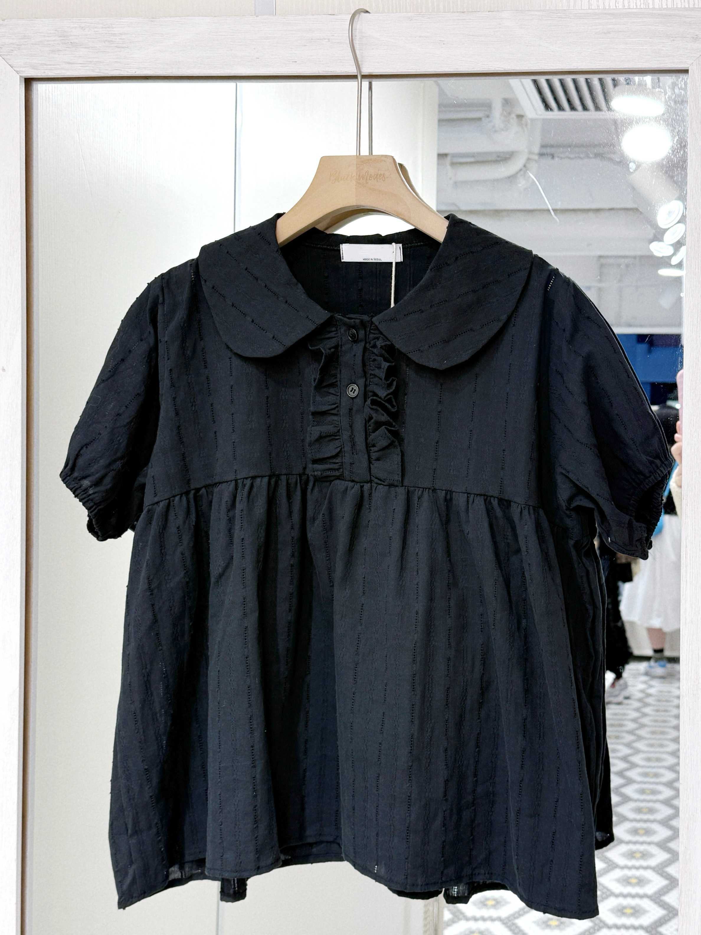 T1382｜元氣滿滿♡̴⟡.˚娃娃領ruffle鈕扣短袖恤衫上衣❤︎₊ ⊹