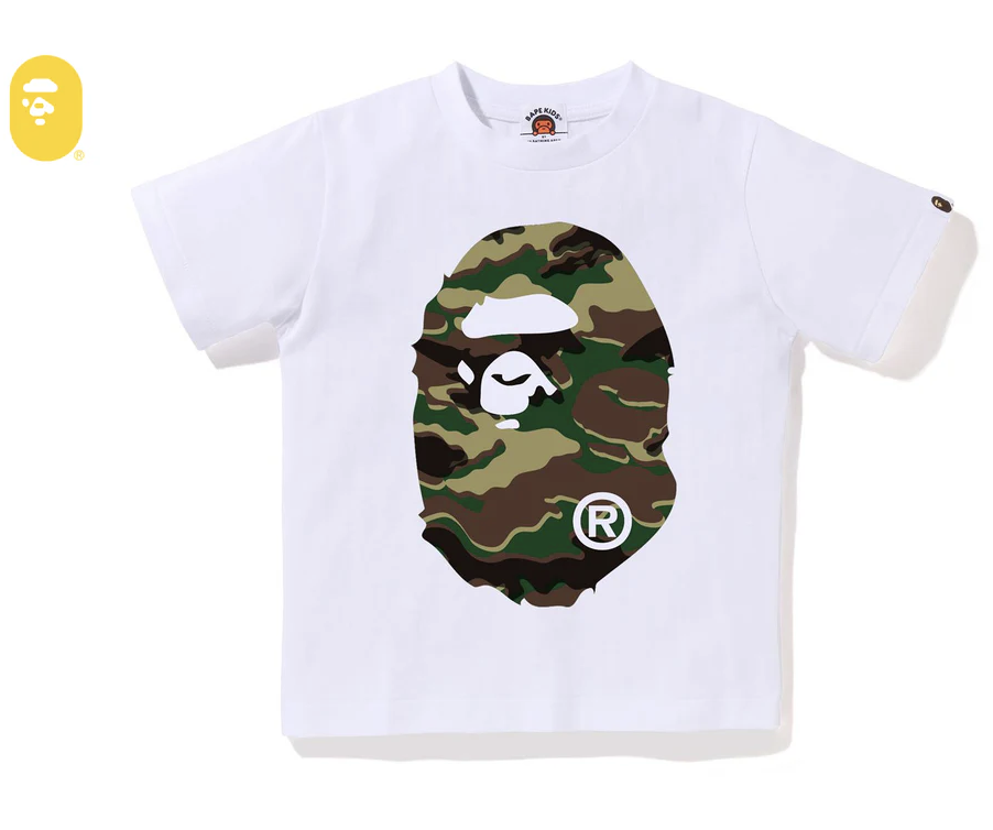【BAPE童裝】0404發售GLITCH WOODLAND CAMO BIG APE HEAD TEE