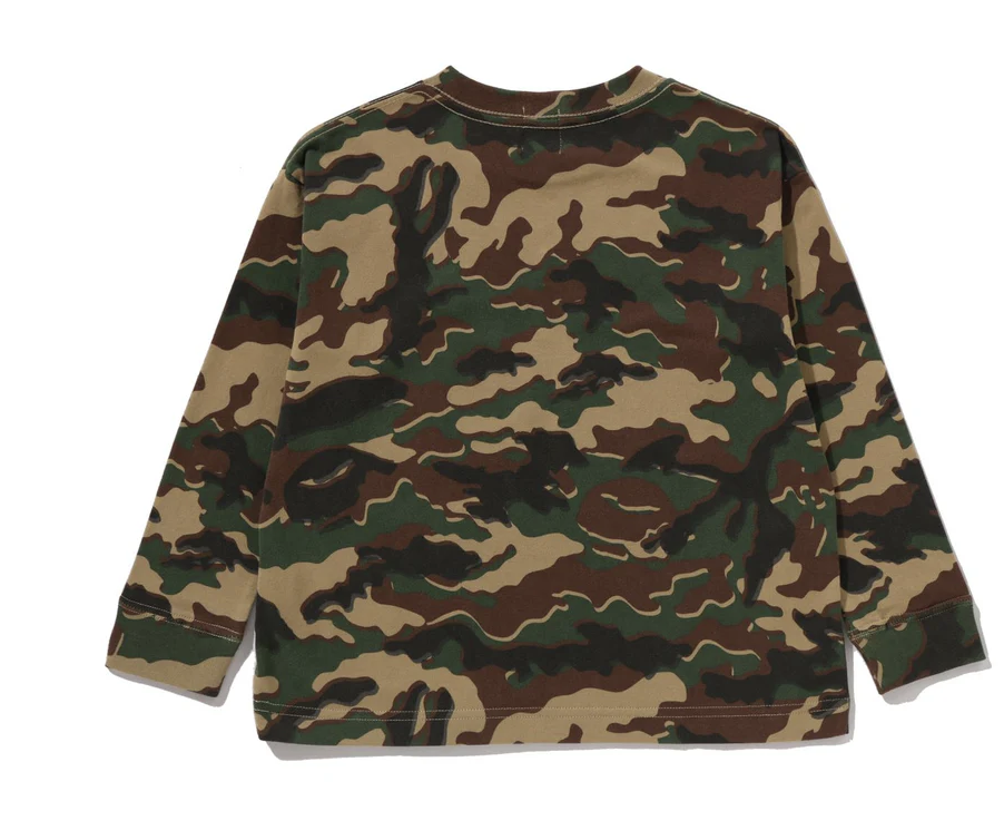 【BAPE童裝】0404發售 寬版GLITCH WOODLAND CAMO ONE POINT RELAXED FIT LS TEE