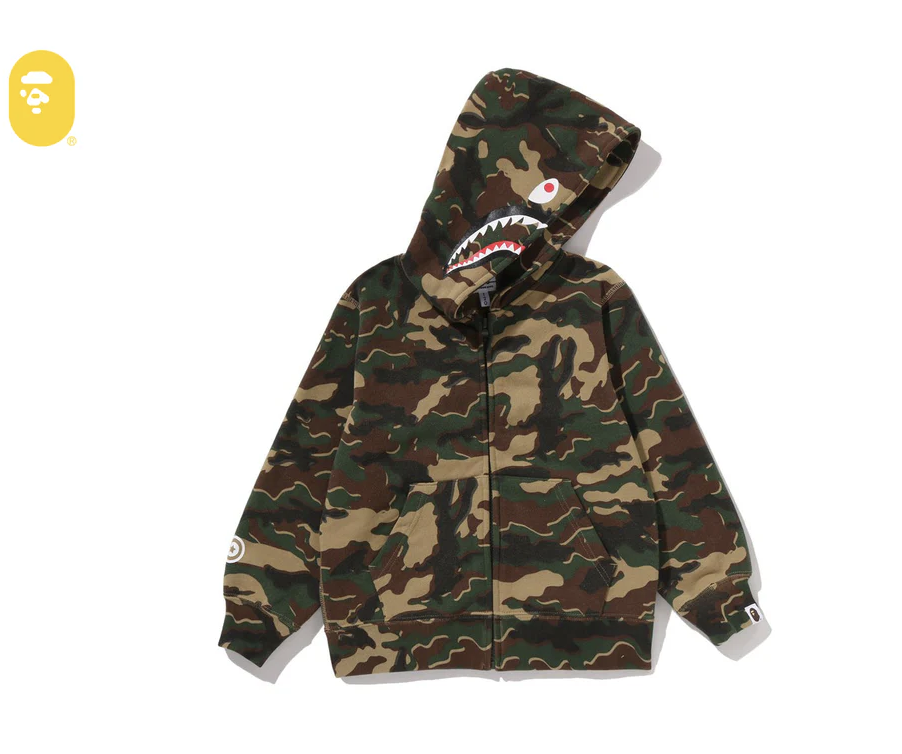 【BAPE童裝】0404發售GLITCH WOODLAND CAMO SHARK ZIP HOODIE