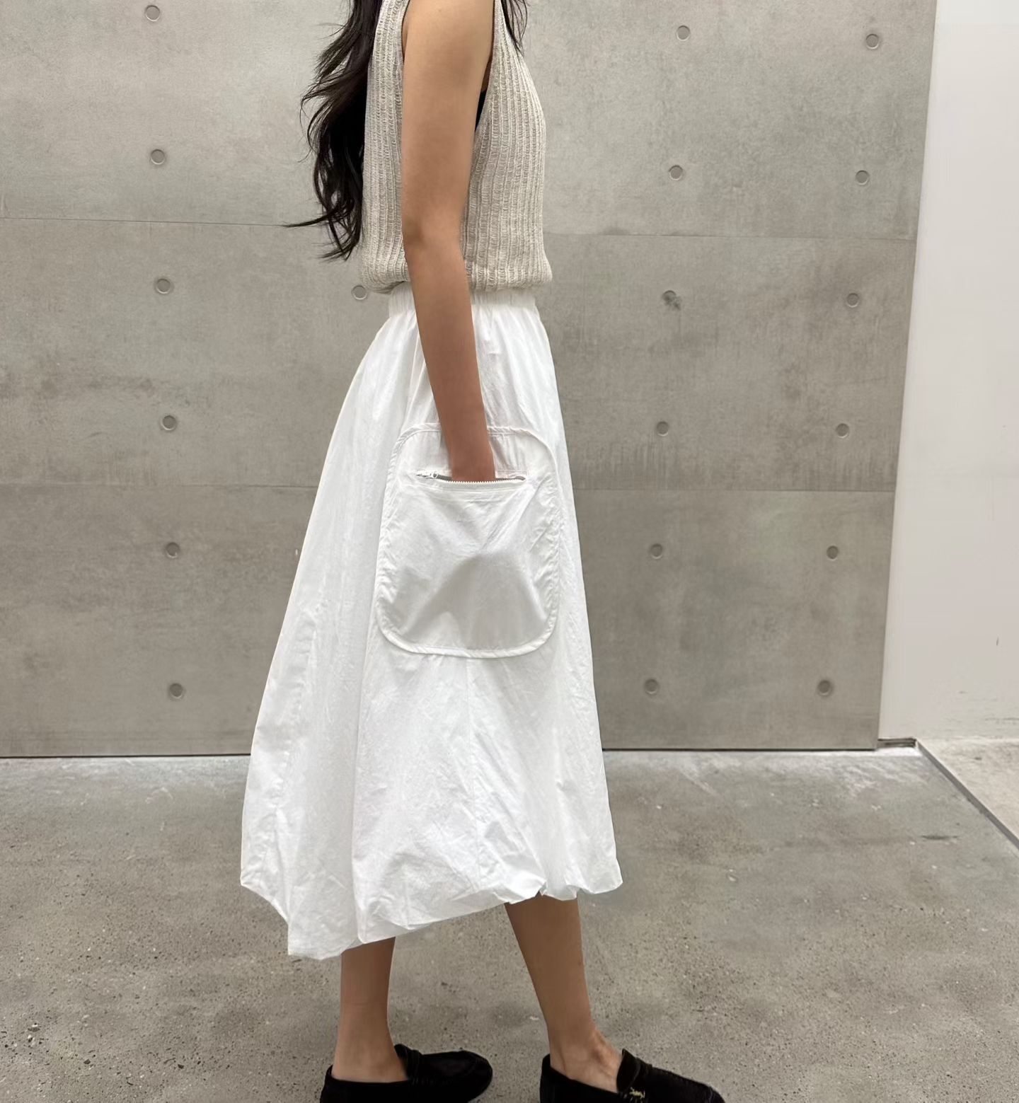 EY6003 橡筋拉鏈口袋工裝泡泡裙