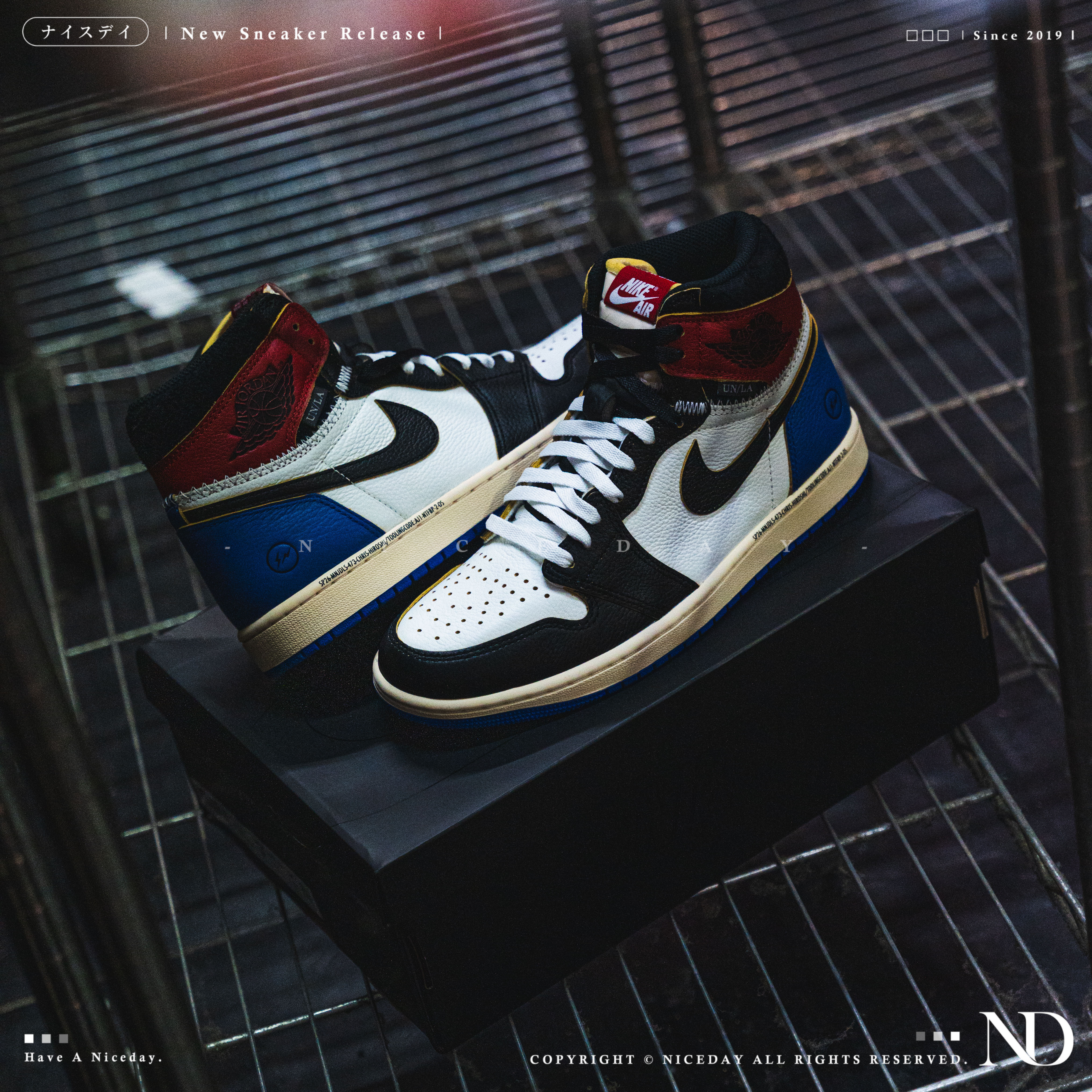 NICEDAY 代購 Jordan 1 Retro High OG x Union x Fragment 黑藍紅 閃電 聯名款 鋸齒縫線 復古 高筒 籃球鞋 IO7847-002