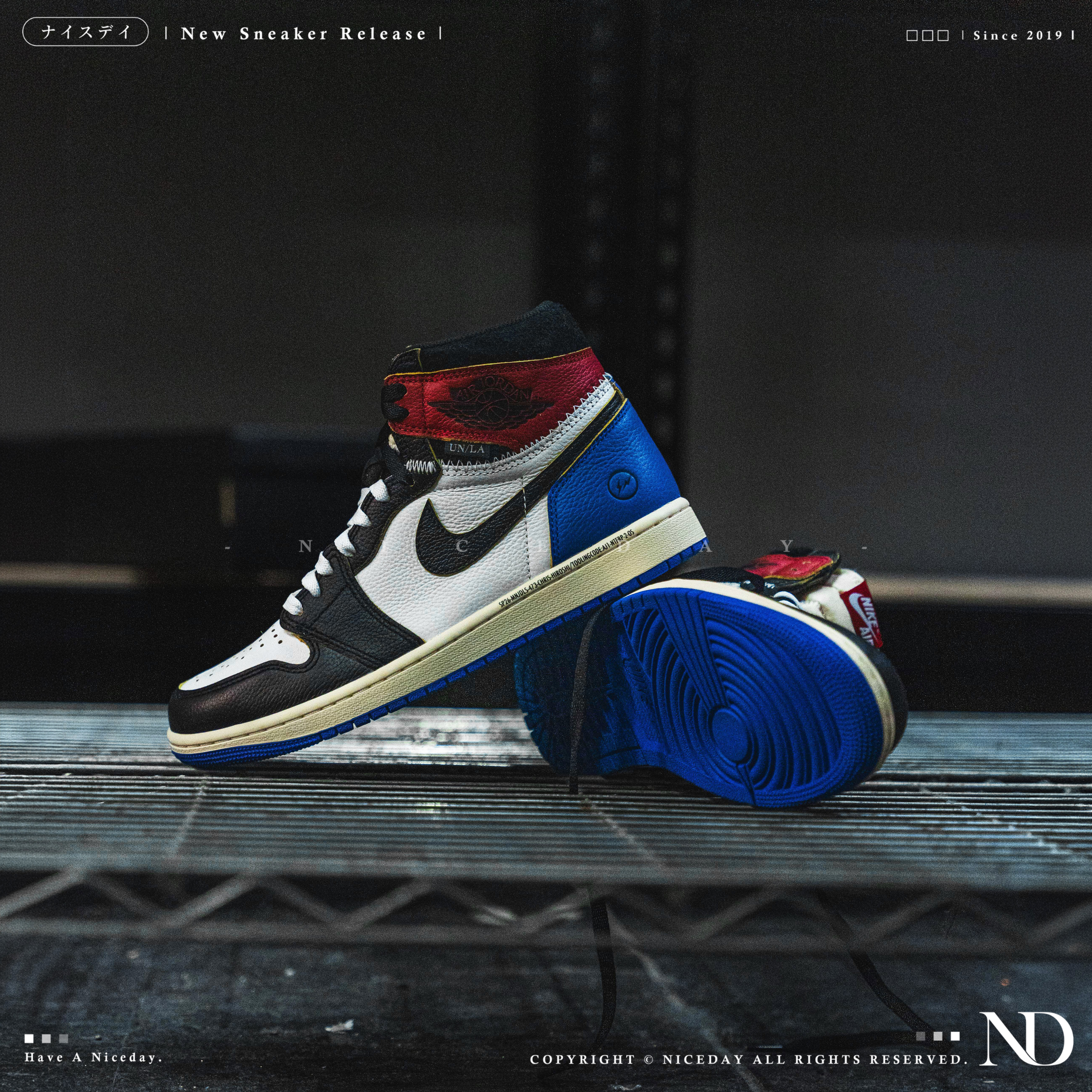 NICEDAY 代購 Jordan 1 Retro High OG x Union x Fragment 黑藍紅 閃電 聯名款 鋸齒縫線 復古 高筒 籃球鞋 IO7847-002