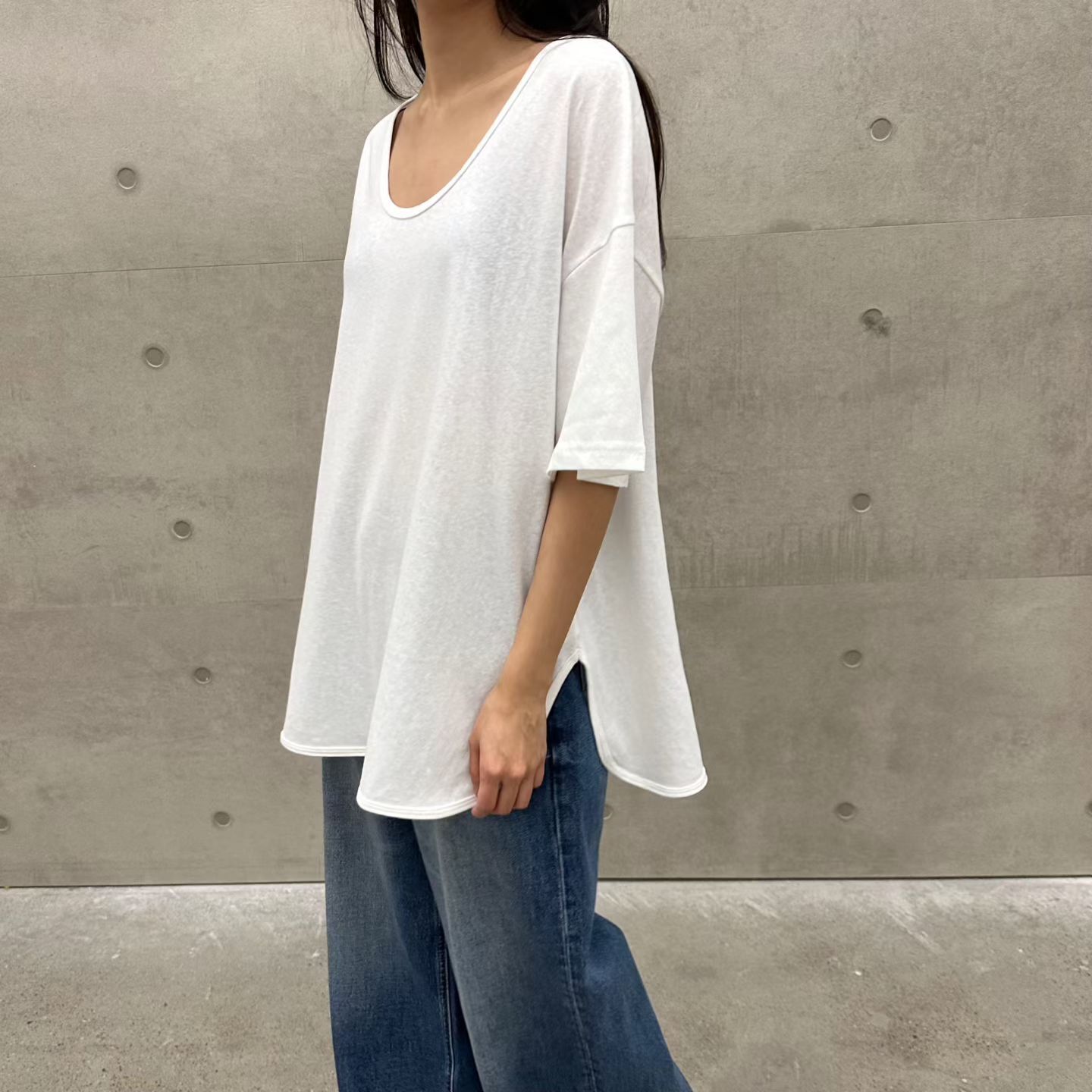 EY6005 慵懶U領側開衩上衣