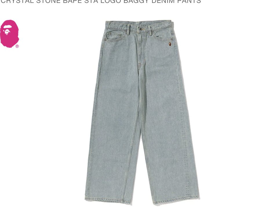 【BAPE女生】0404發售CRYSTAL STONE BAPE STA LOGO BAGGY DENIM PANTS