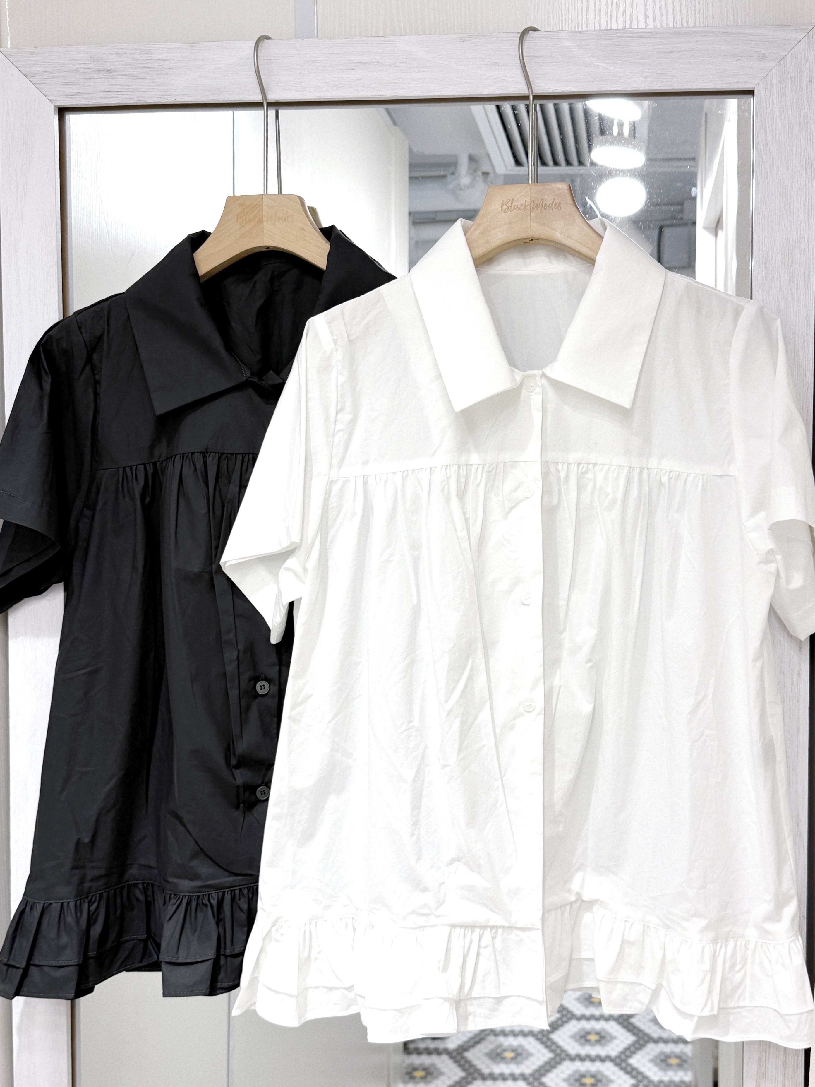 T1387｜卡哇依polo領雙層ruffle短袖恤衫上衣♡ಎ