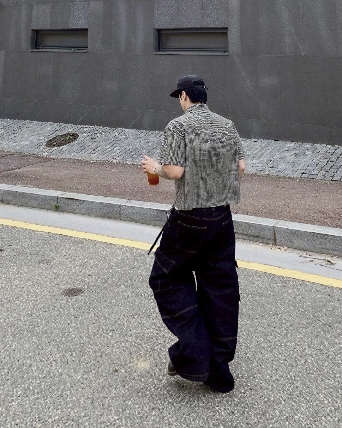 BOXY 格紋 口袋 寬短 短袖 襯衫