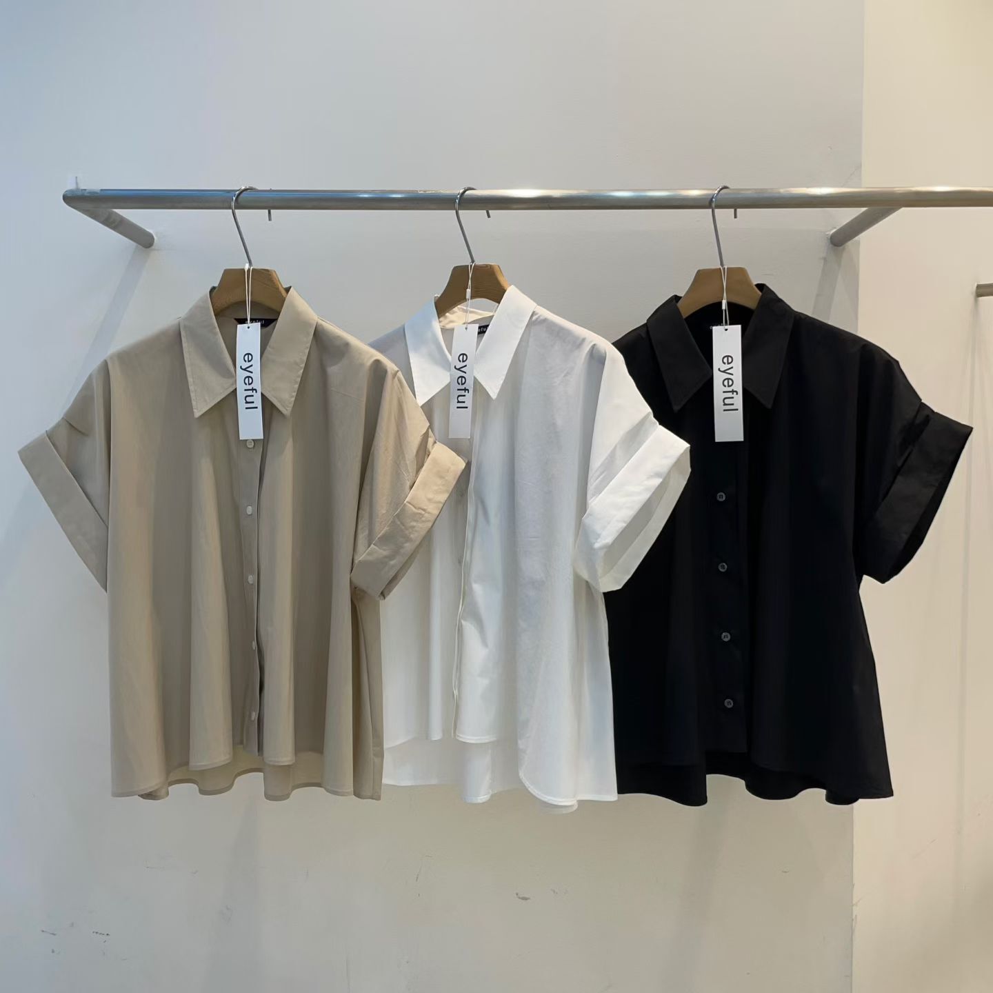 EY6014 休閑個性翻領排扣短袖襯衫