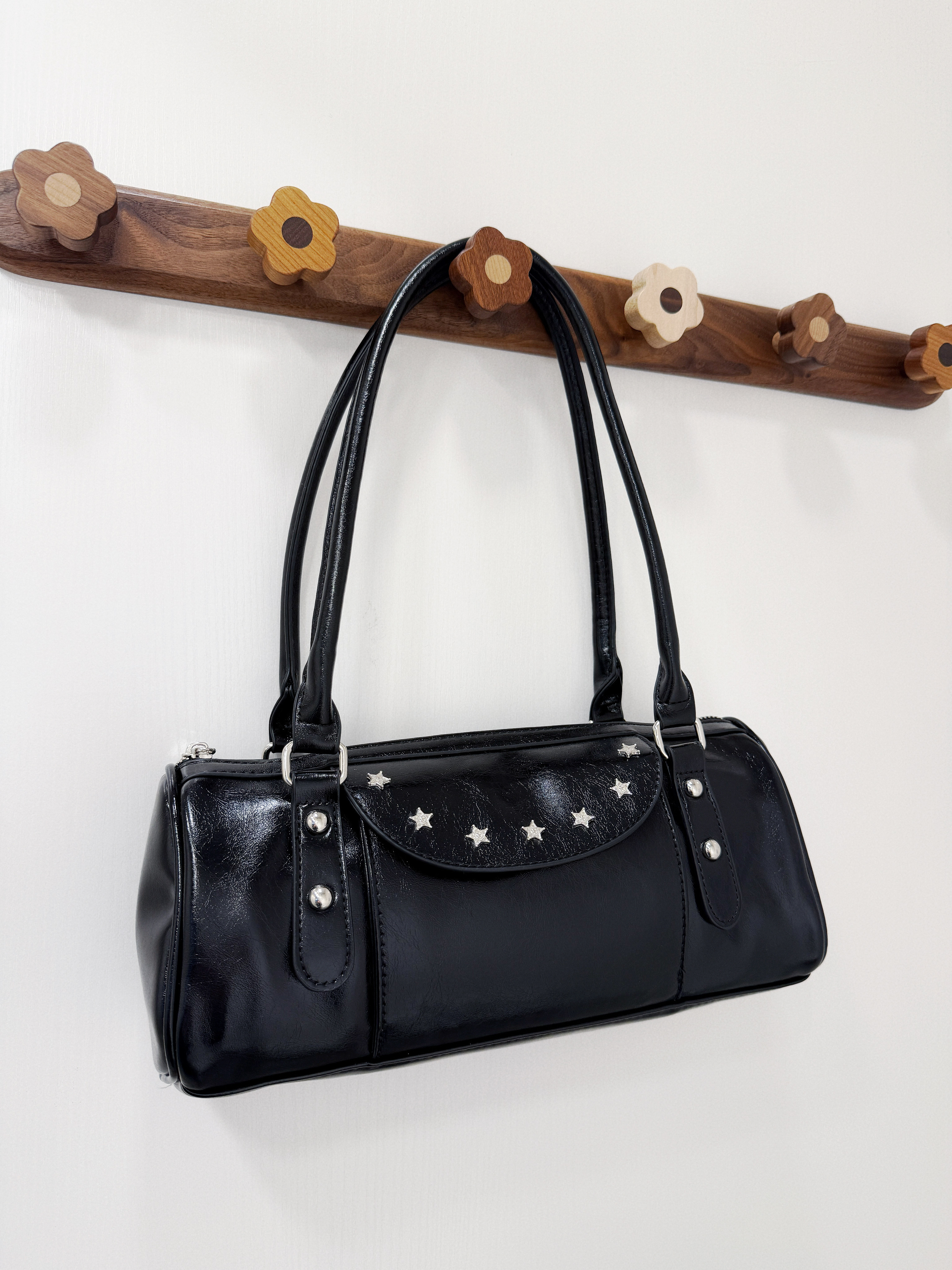 A0319｜7小粒星星窩釘筆筒形單肩皮袋 ᯓ✮