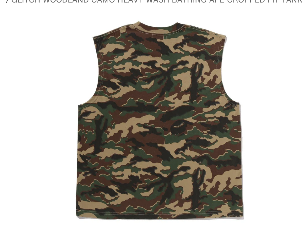 【BAPE】0404發售GLITCH WOODLAND CAMO HEAVY WASH BATHING APE CROPPED FIT TANK TOP