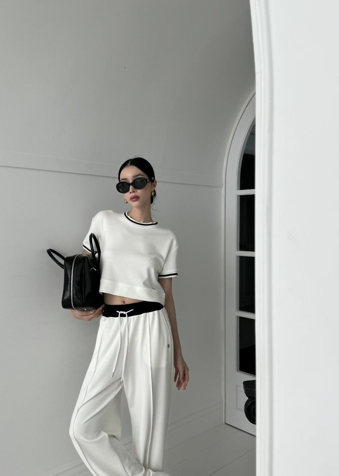 撞色滾邊休閒褲套裝