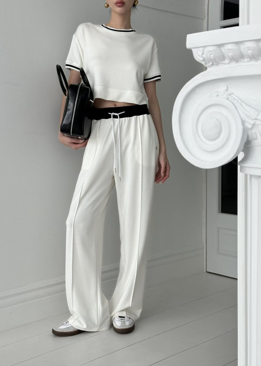 撞色滾邊休閒褲套裝