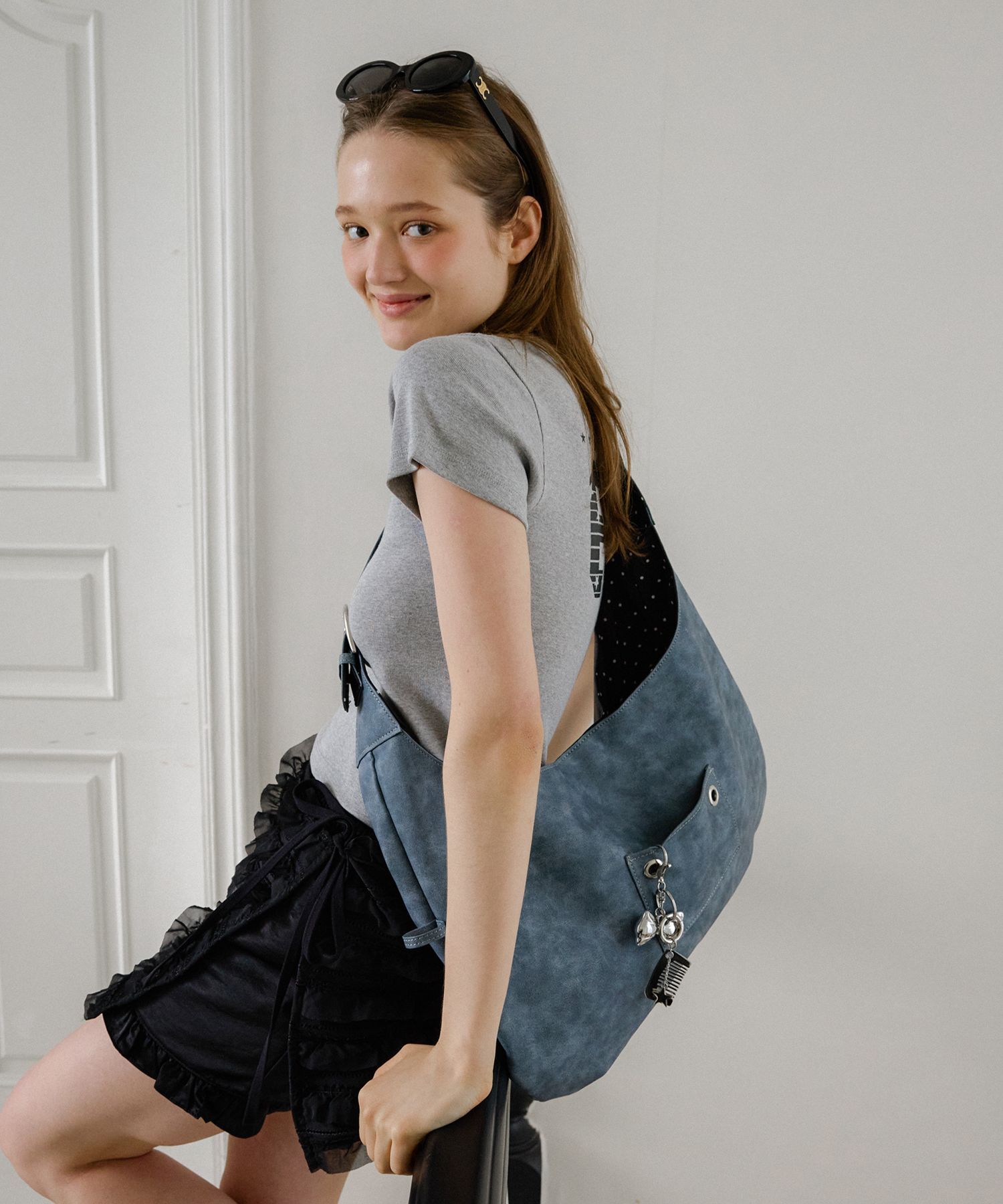 LETERIE 扣環兩用斜背包 藍色 BUCKLE