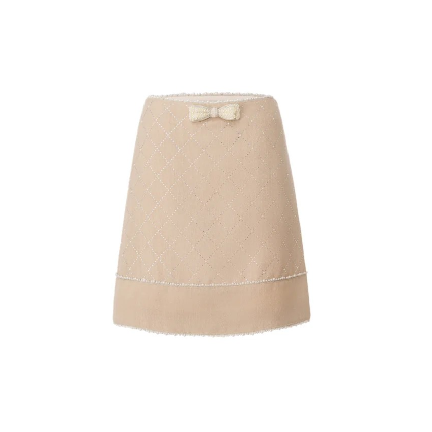 1EA0408-195 [EDWARD ACHOUR] Beaded Trim Bow Mini Skirt - Beige #101101/1009 (EU)